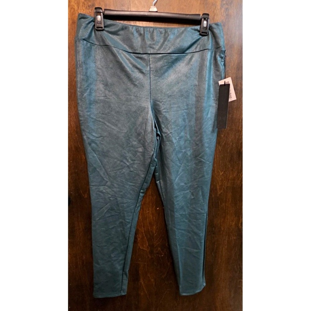 LuLaRoe Luxe Women's Plus 2X Green Faux Leather Solid Stretch Ankle Leggings
